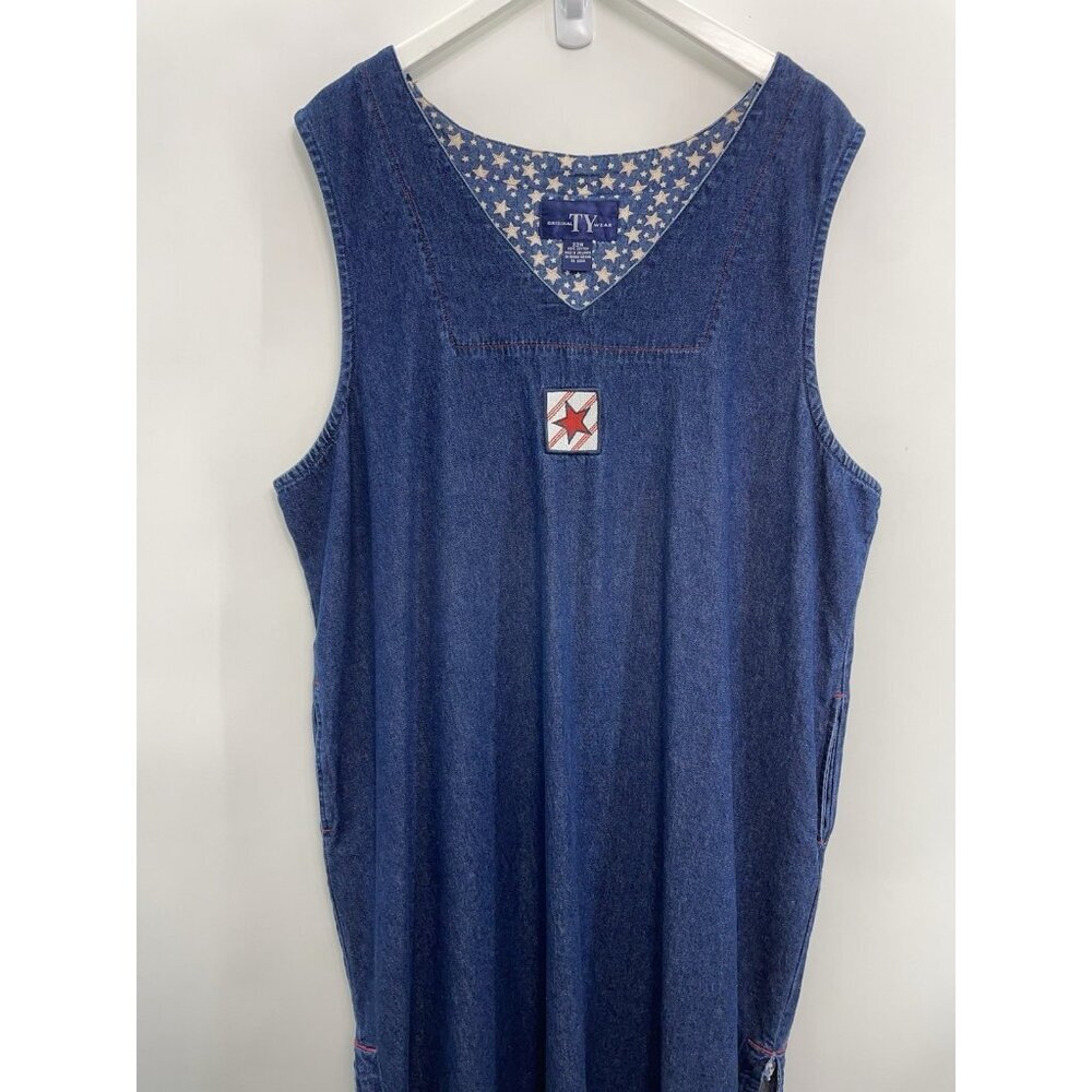 Vintage Y2K Original Ty Wear Denim Midi Dress Jumper Country Farm Ranch 22W